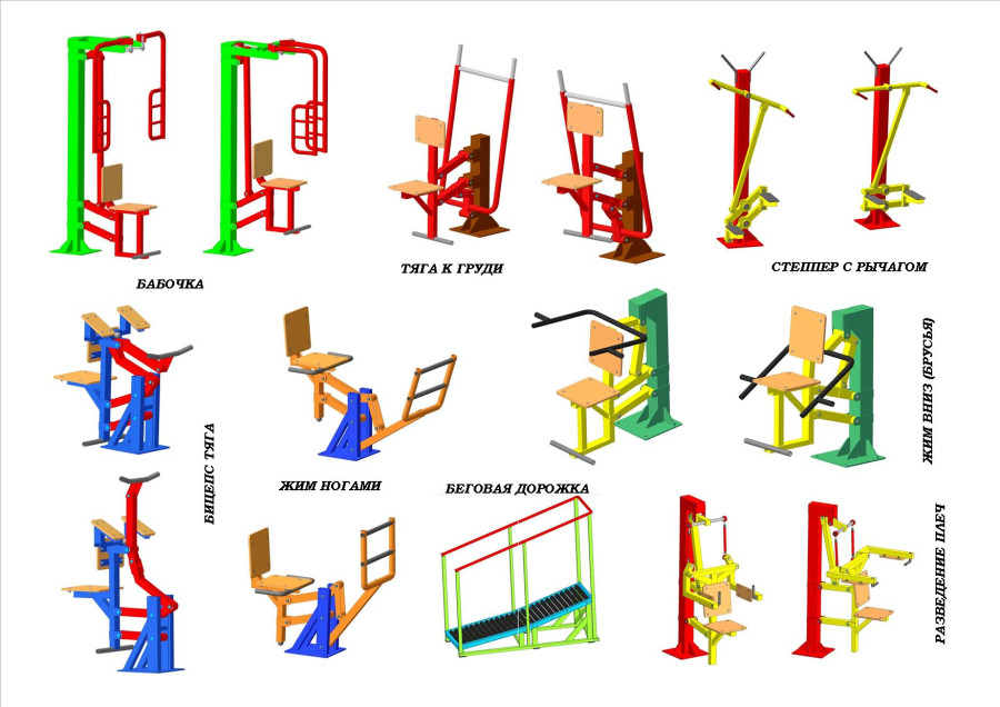 Уличные тренажеры схема сверху