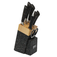 Набор кухонных ножей 9 предметов с деревянной Подставкой (4 вида) (серый)
