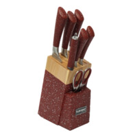 Набор кухонных ножей 9 предметов с деревянной Подставкой (4 вида) (Алый)