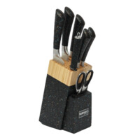 Набор кухонных ножей 9 предметов с деревянной Подставкой (4 вида) (тёмно-серый)