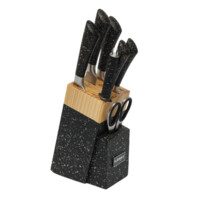Набор кухонных ножей 9 предметов с деревянной Подставкой (4 вида) (черный)