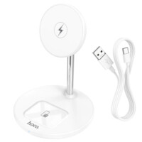 Магнитное беспроводное зарядное устройство Hoco S23 2-in-1, Magnetic charging bracket, 15W, White-ASAXIY UZ