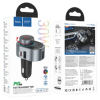 Автомобильное зарядное устройство с bluetooth FM трансмиттер hoco E72  2хUSB + Type-C с быстрой зарядкой 5-20V черный+серый