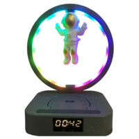 Лампа настольная "Астронавт" умная колонка, часы, зарядка беспроводной RGB Y-558 черный-ASAXIY UZ