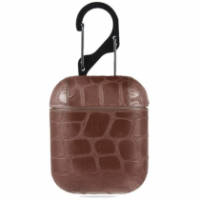Чехол кожа крокодила для Airpods с карабином, коричневый-ASAXIY UZ