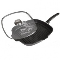 Сковорода-гриль квадратная Kukmara 260х260 мм со стеклянной крышкой  (темный, кофейный)-ASAXIY UZ