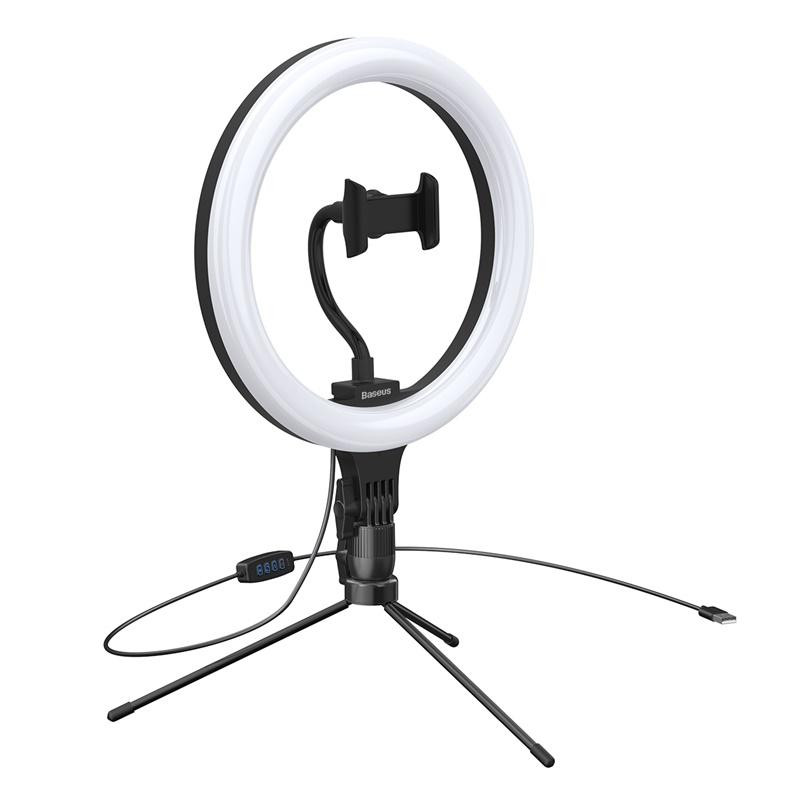 Кольцевая светодиодная лампа с держателем для смартфона Baseus Live Stream Holder-table Stand (10-inch Light Ring) Черный