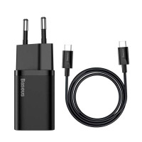 Зарядное устройство с USB кабелем Baseus Type-C to Type-C Super Si Quick Charger 1C 25W EU Sets Black-ASAXIY UZ