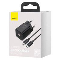 Зарядное устройство с USB кабелем Baseus Type-C to Type-C Super Si Quick Charger 1C 25W EU Sets Black