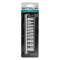 1/4" rozetka boshlari to'plami, 6 gr., CrV, 10 dona, 4-13 mm. Stels