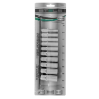 Kengaytirilgan rozetka boshlari to'plami 3/8", 6 daraja, CrV, 10 dona, 8-19 mm. Stels