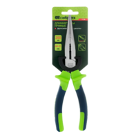 Uzun burunli pense, tekis, 200 mm, ikki komponentli tutqichlar. Sibirtech