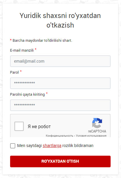Ro'yxatdan o'tkazish